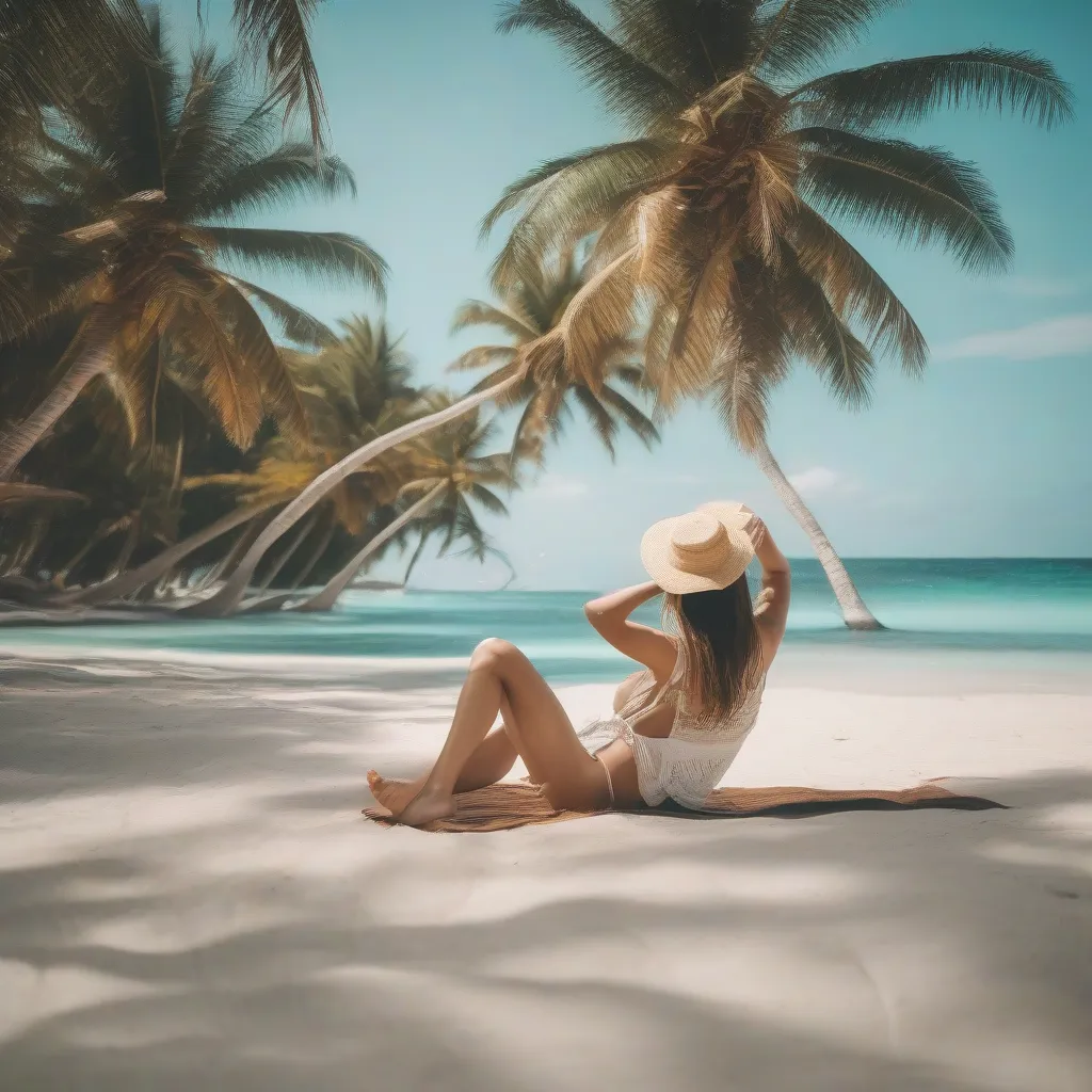 Woman Relaxing on Tropical Beach