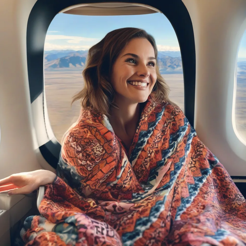 Woman Relaxing with a Travel Blanket on a Plane