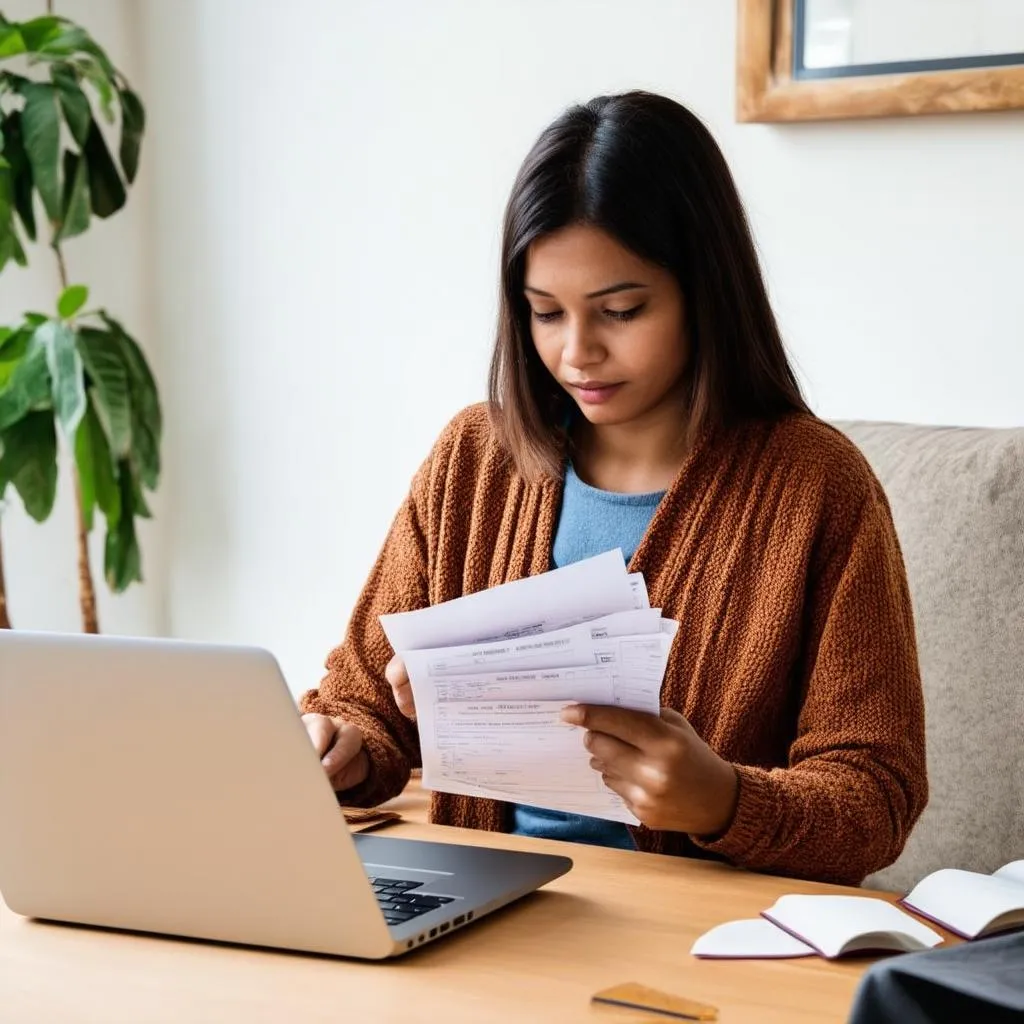 Woman Researching Travel Documents