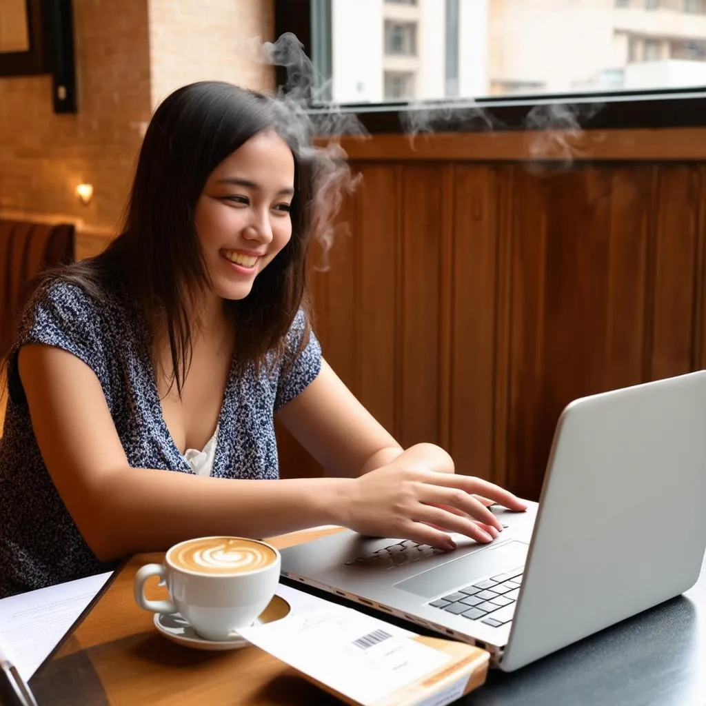 Woman Researching Travel on Laptop