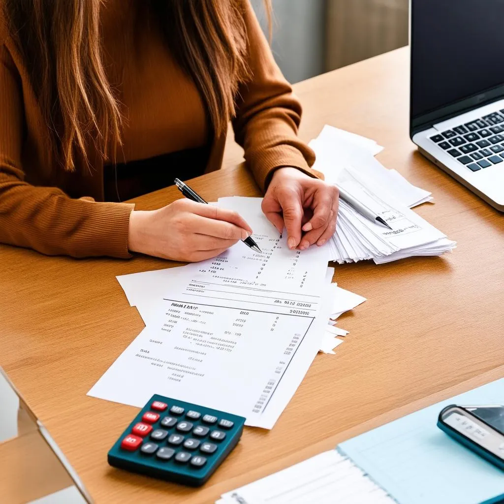 Woman Reviewing Travel Receipts