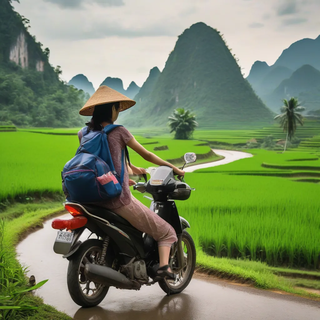 Woman Riding Motorbike in Vietnam