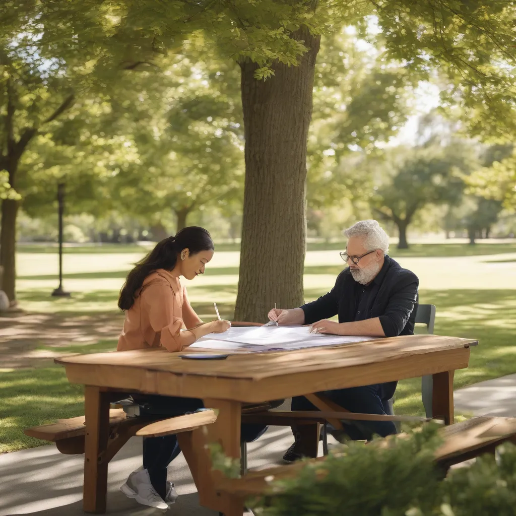 Woman Signing Documents With Notary Outdoors 