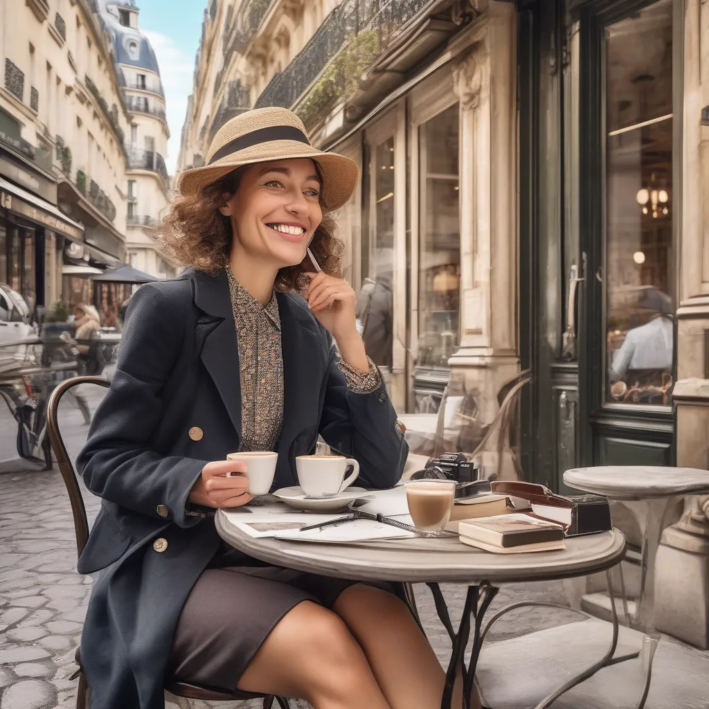 Woman Enjoying Coffee in Paris