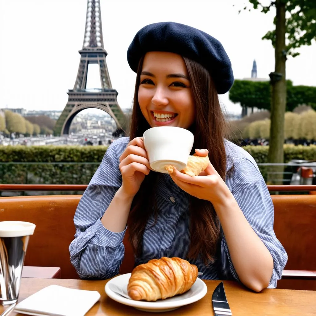 Woman at a cafe in Paris