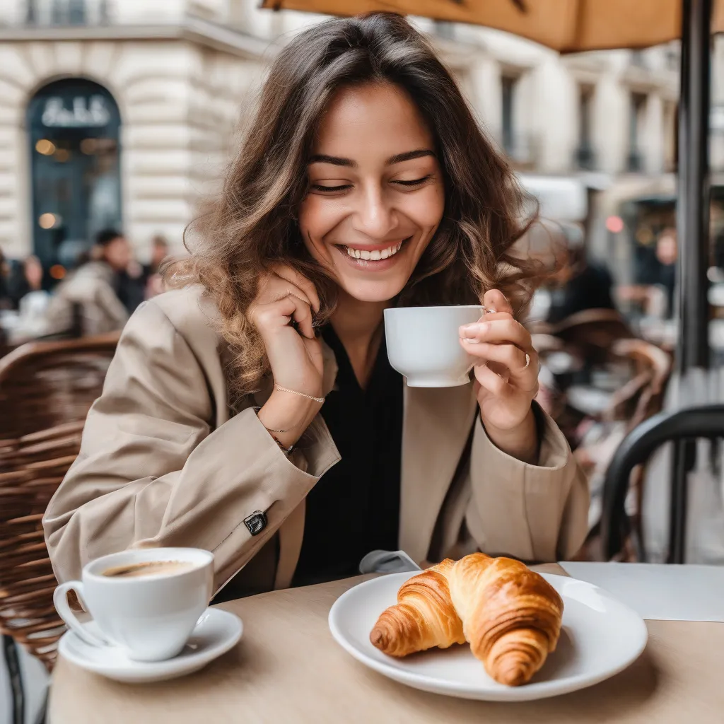 woman sitting at a cafe in Paris talking on her phone