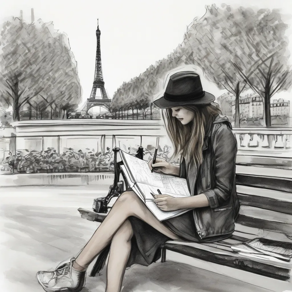 Woman Sketching the Eiffel Tower