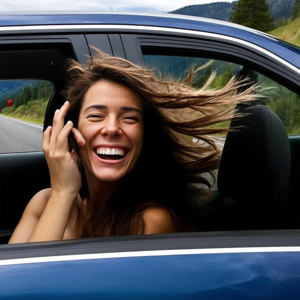 Happy traveler on a road trip