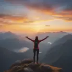 Woman Standing on Mountain Top