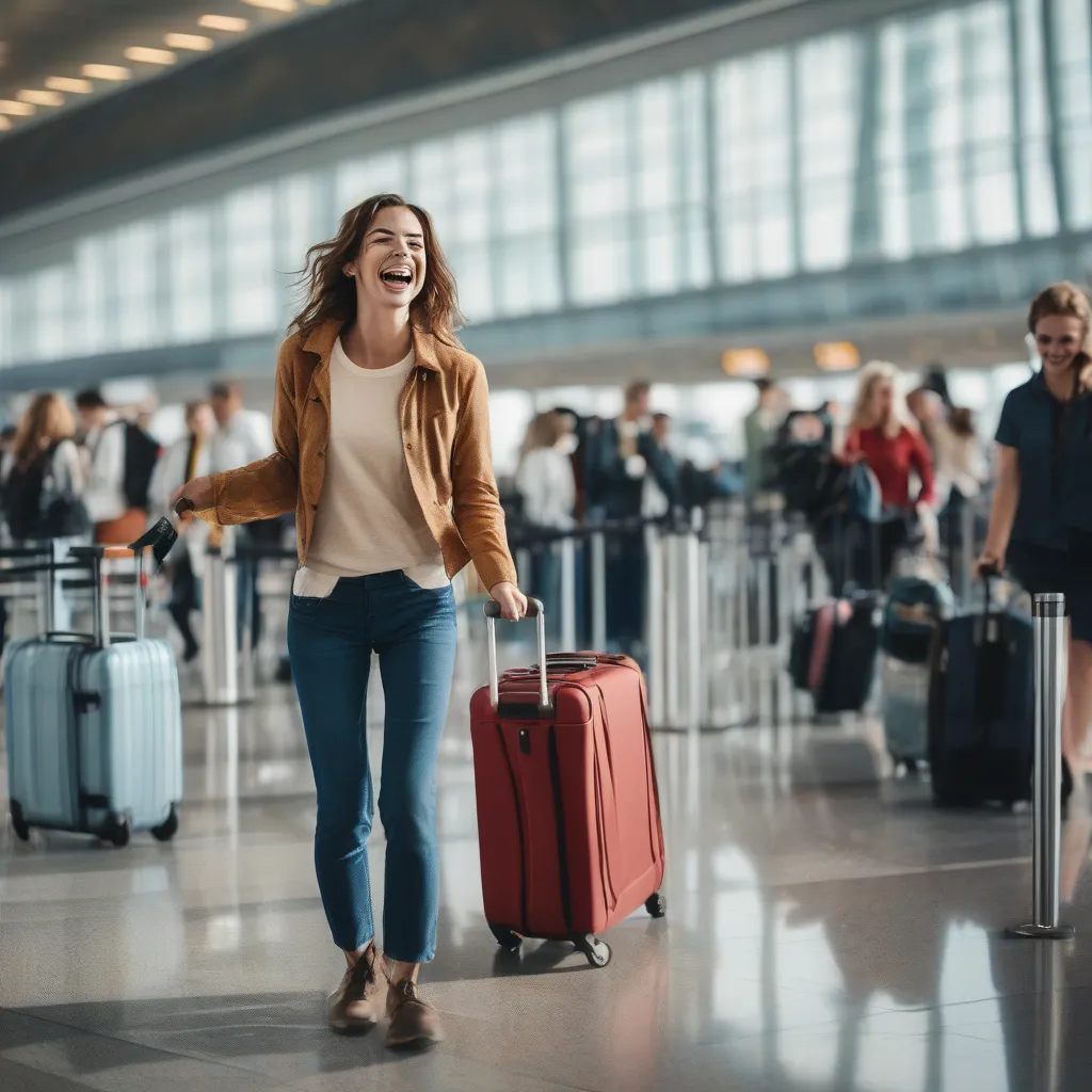 Woman Strolling Through Airport