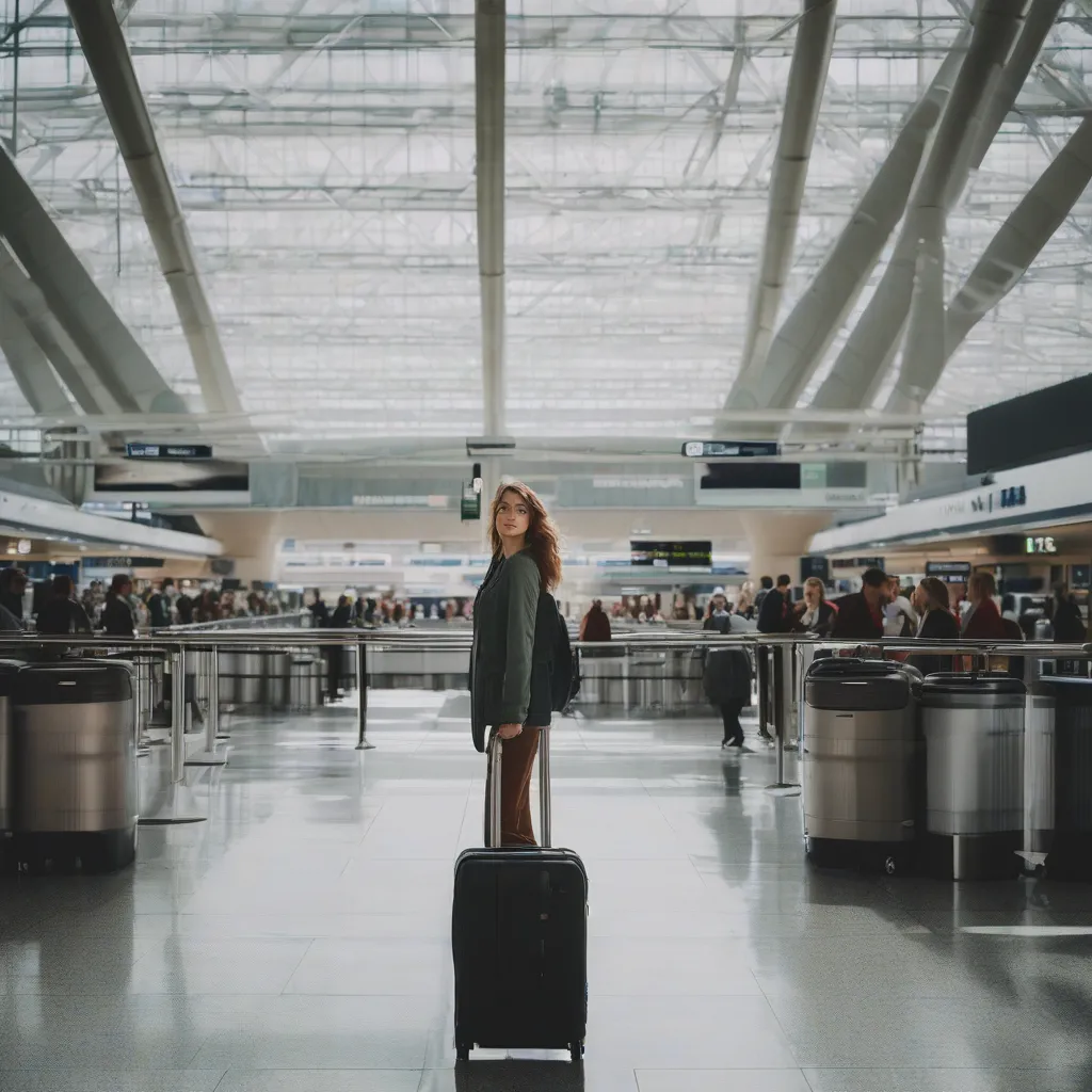 Woman Strolling Through Airport