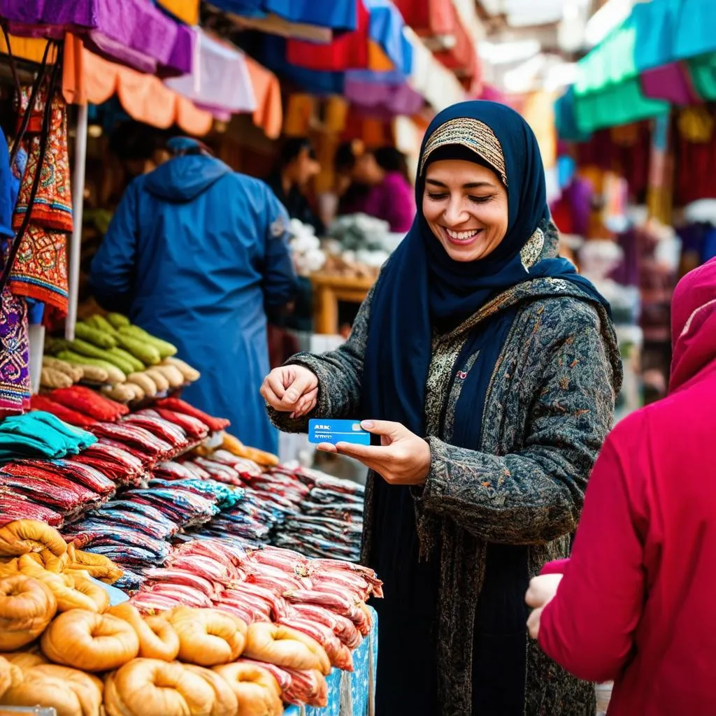 Woman Using Amex Card Abroad