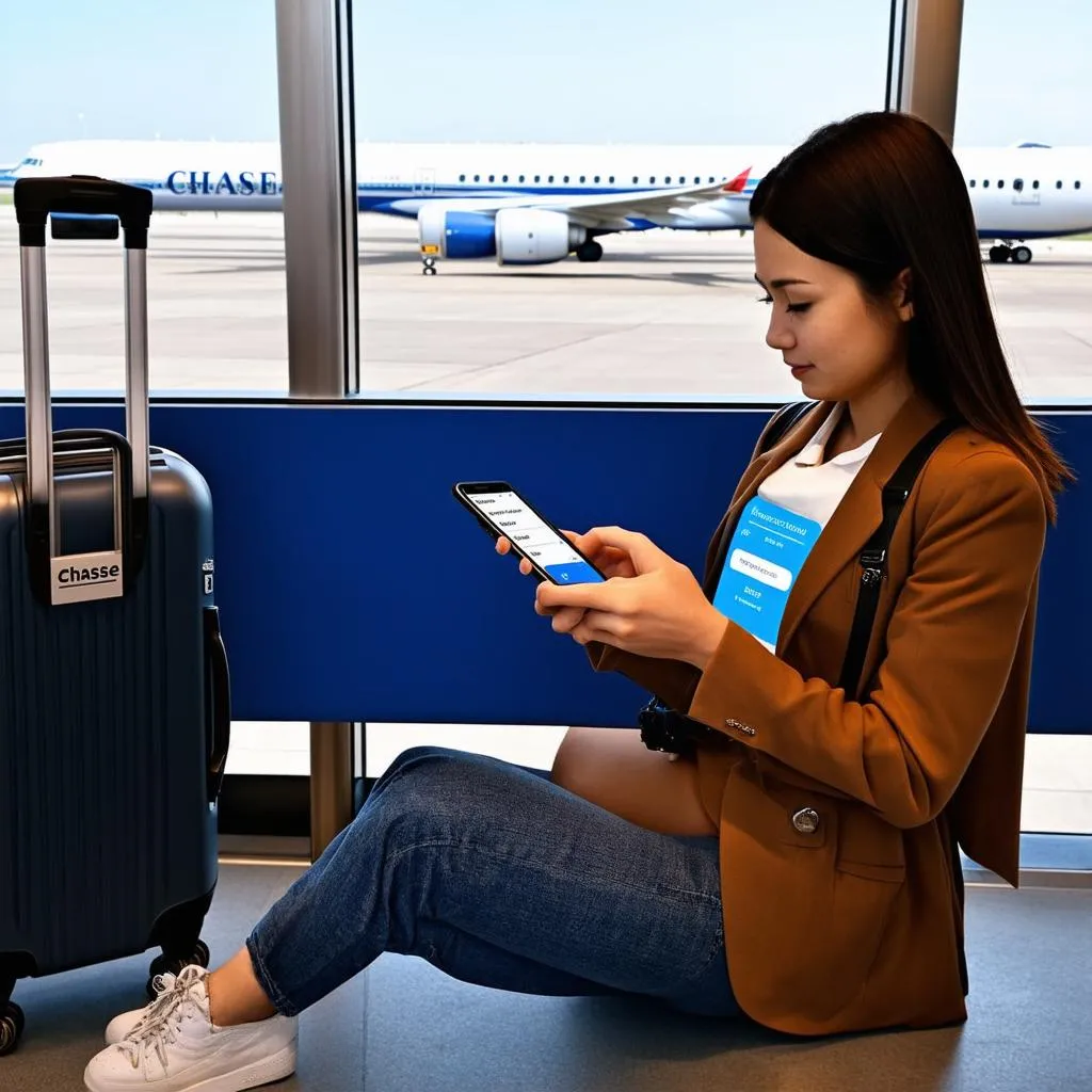 Woman Using Chase App at Airport