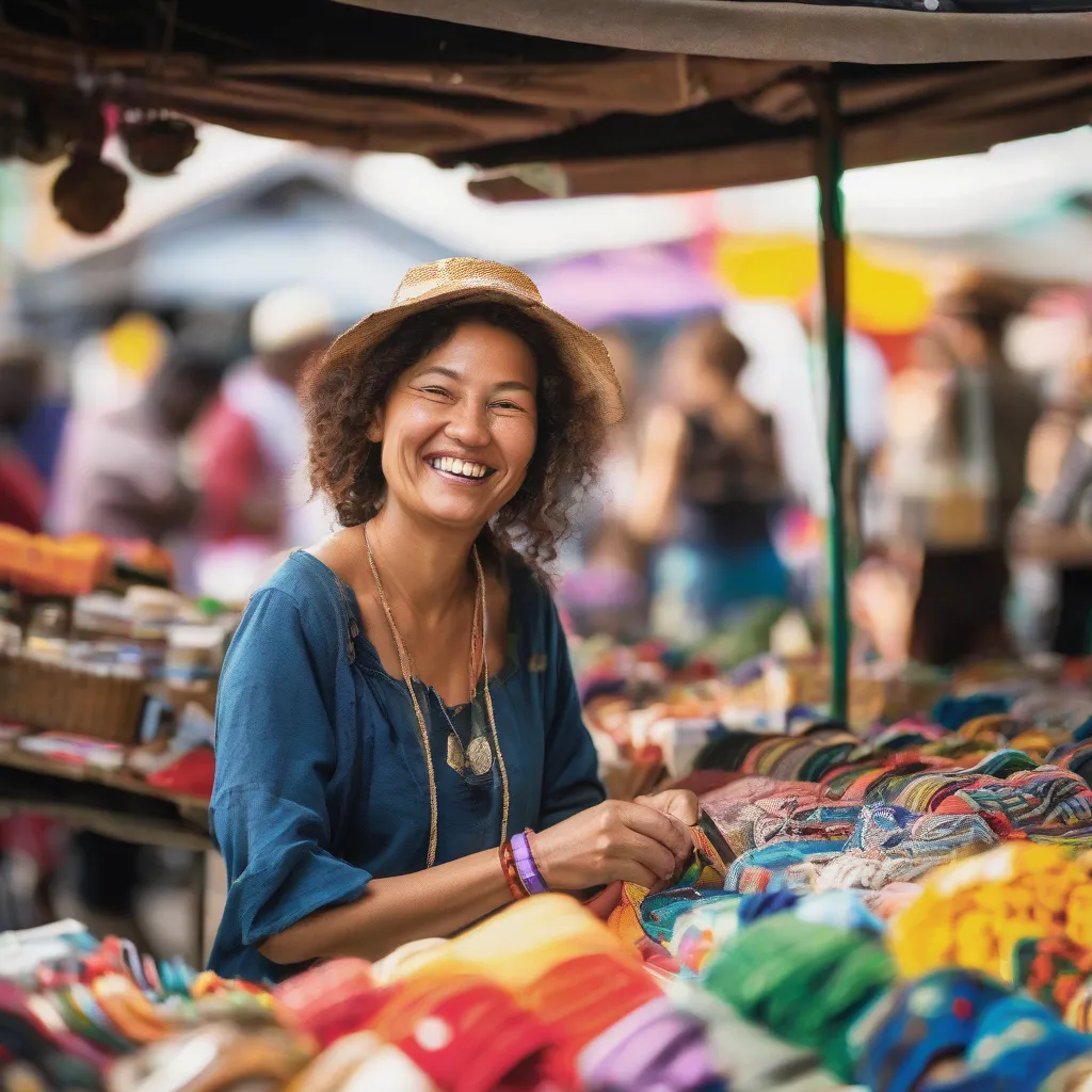 Woman Using Credit Card at Market