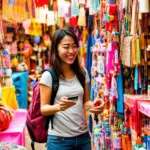 Woman Using Credit Card in Vietnam