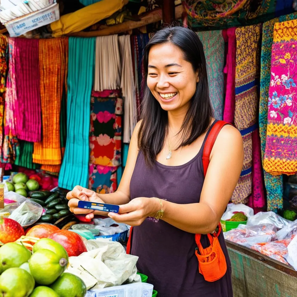 Woman Using Debit Card Abroad