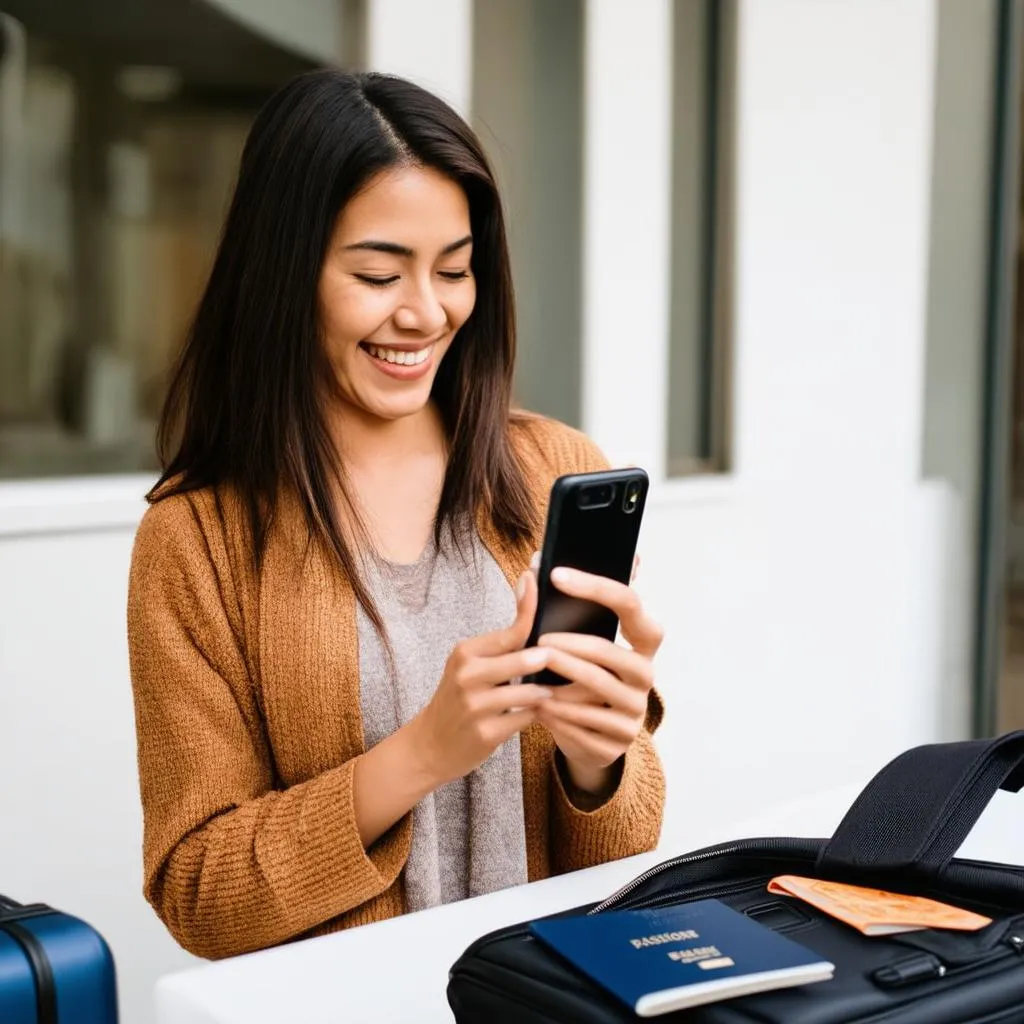 Woman Booking Travel on Phone