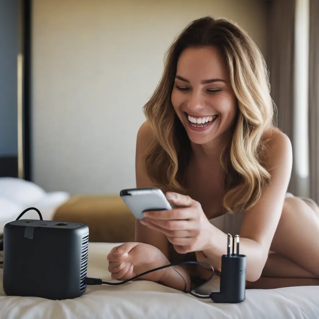 Woman Using a Travel Adapter