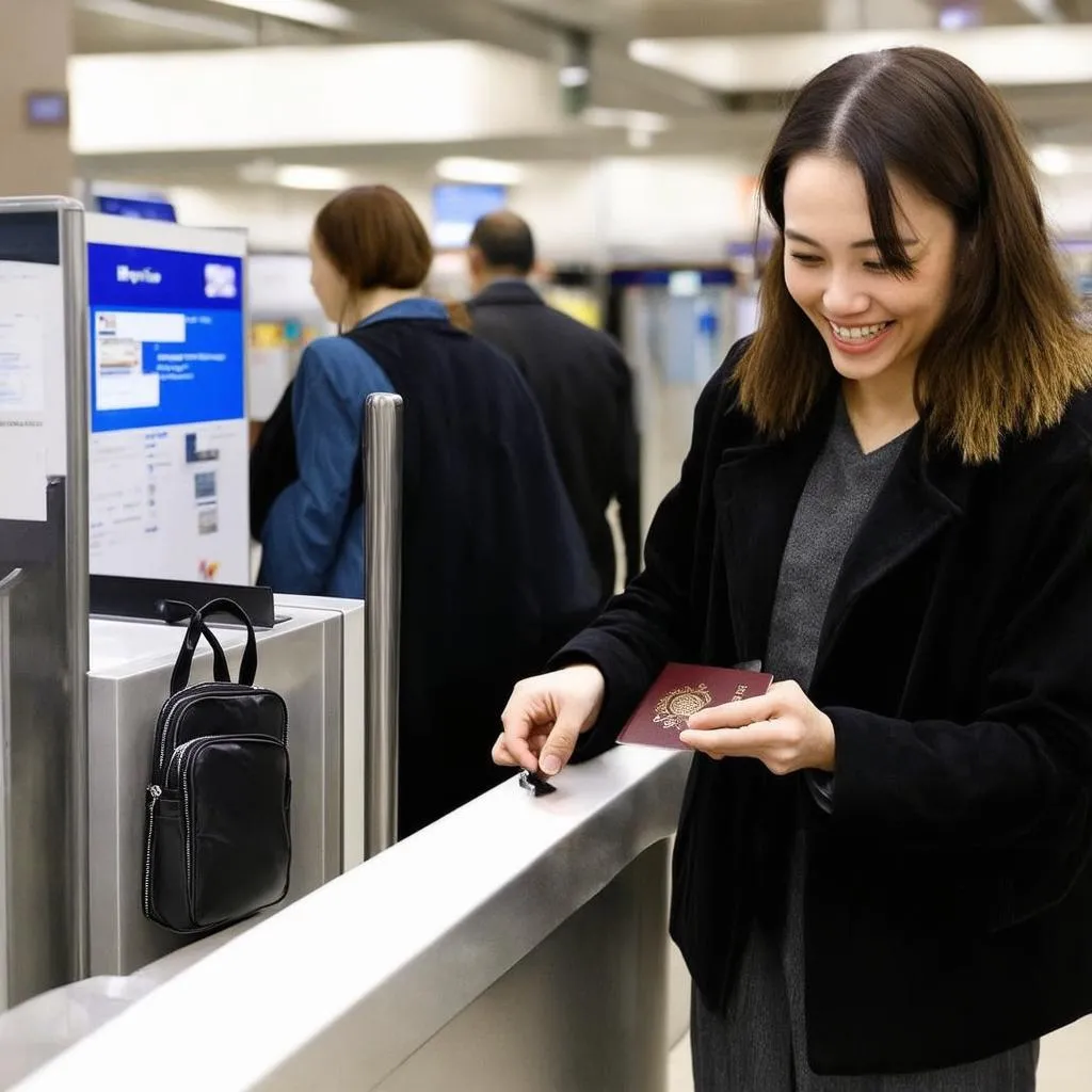 Woman Using Travel Pouch