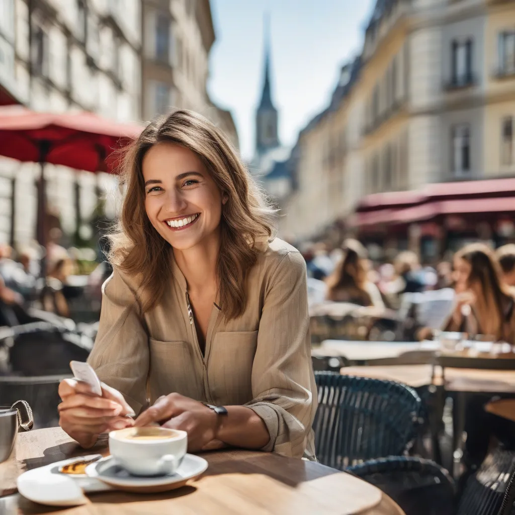 Woman Using Visa Card at a Cafe