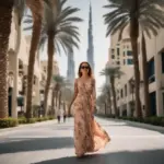 A woman confidently explores the streets of Dubai