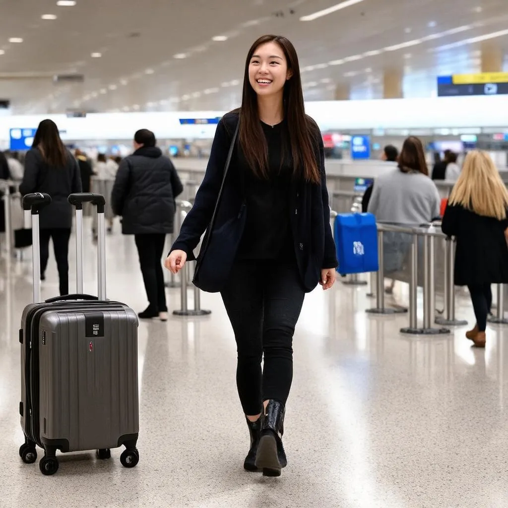 Woman Walking Through Airport