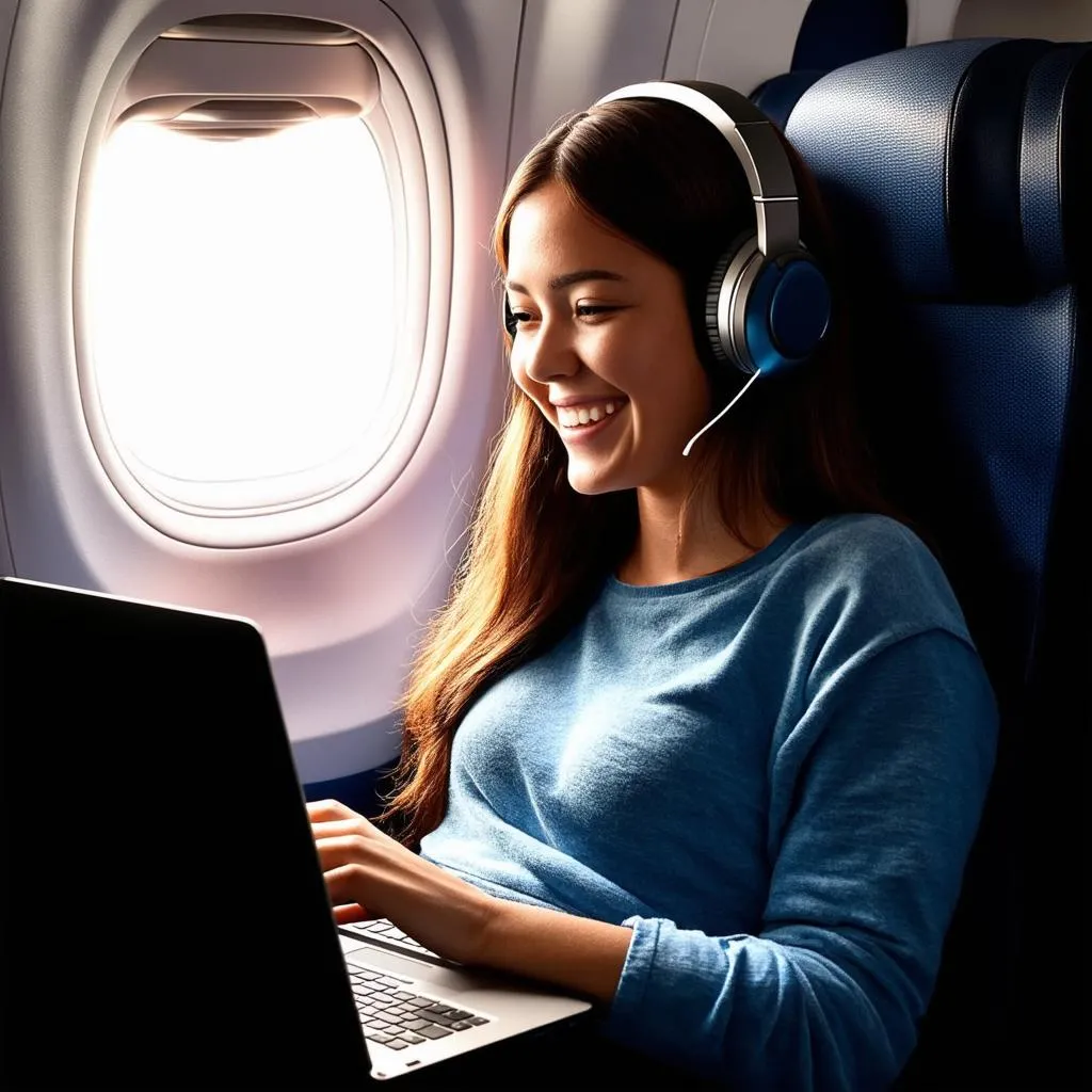 Woman Streaming on Airplane 