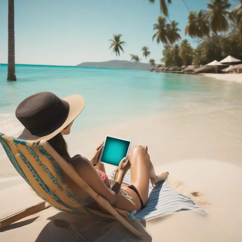 Woman Streaming Netflix on a Tropical Beach