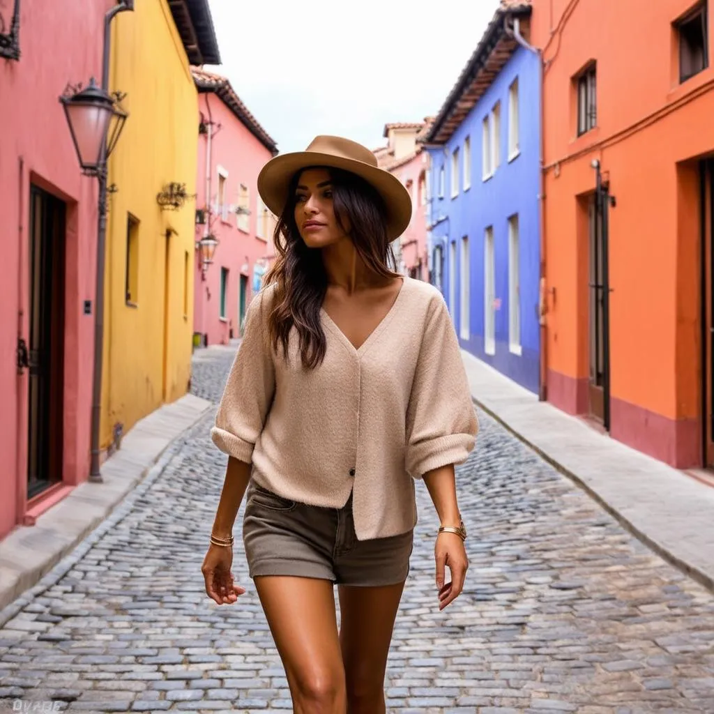 Woman Wearing a Hat Exploring a New City