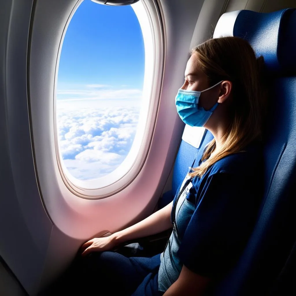 Woman Wearing Mask on Airplane