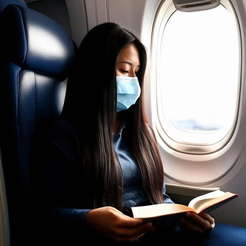 Woman Wearing Mask on Plane