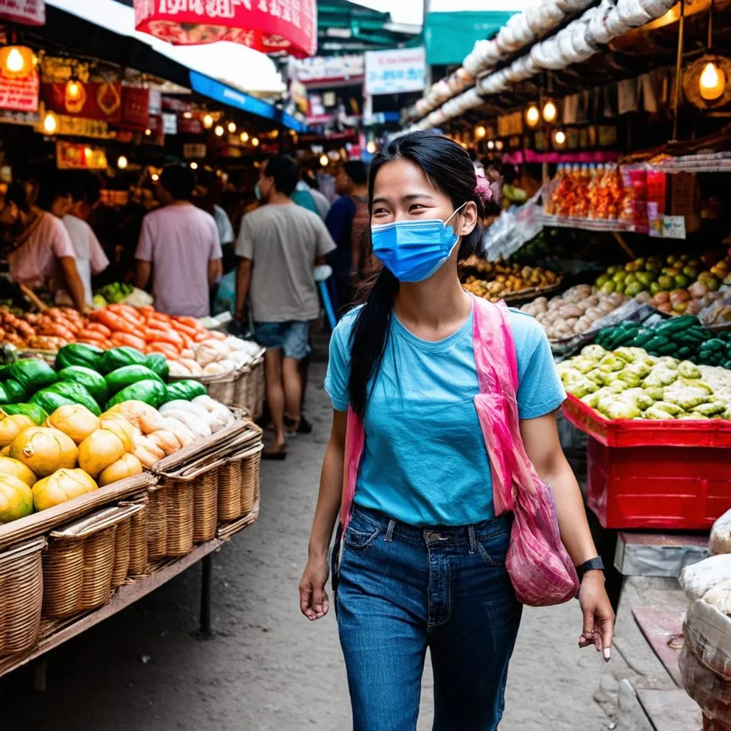 Woman Wearing Mask Outdoors