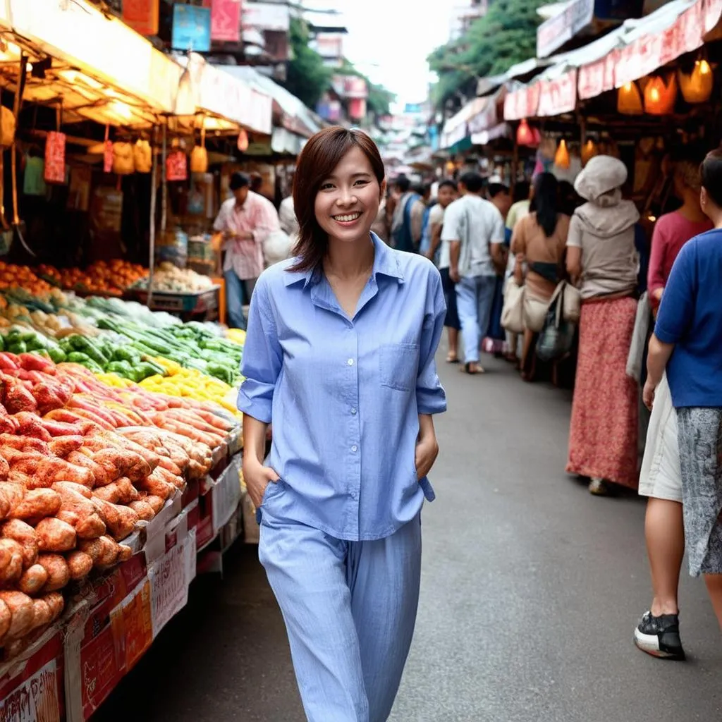 Woman Wearing Versatile Shirt Traveling