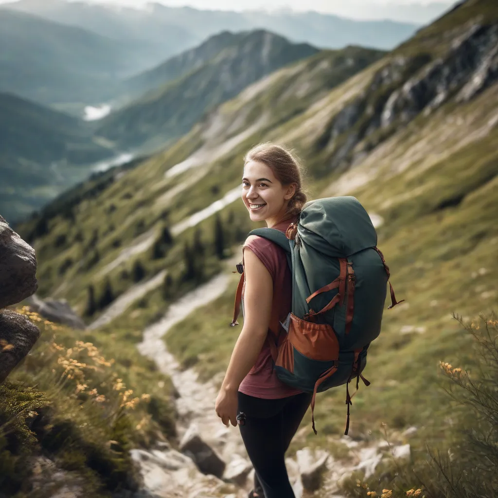 Woman Hiking in Mountains