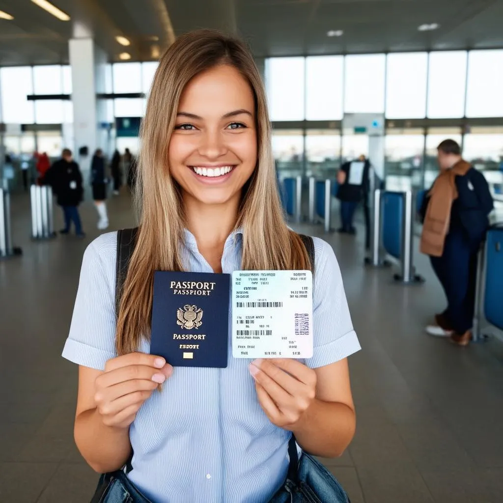 Woman with Passport at Airport