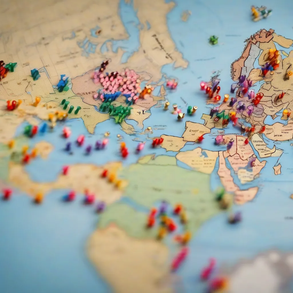 World map with pins marking travel destinations