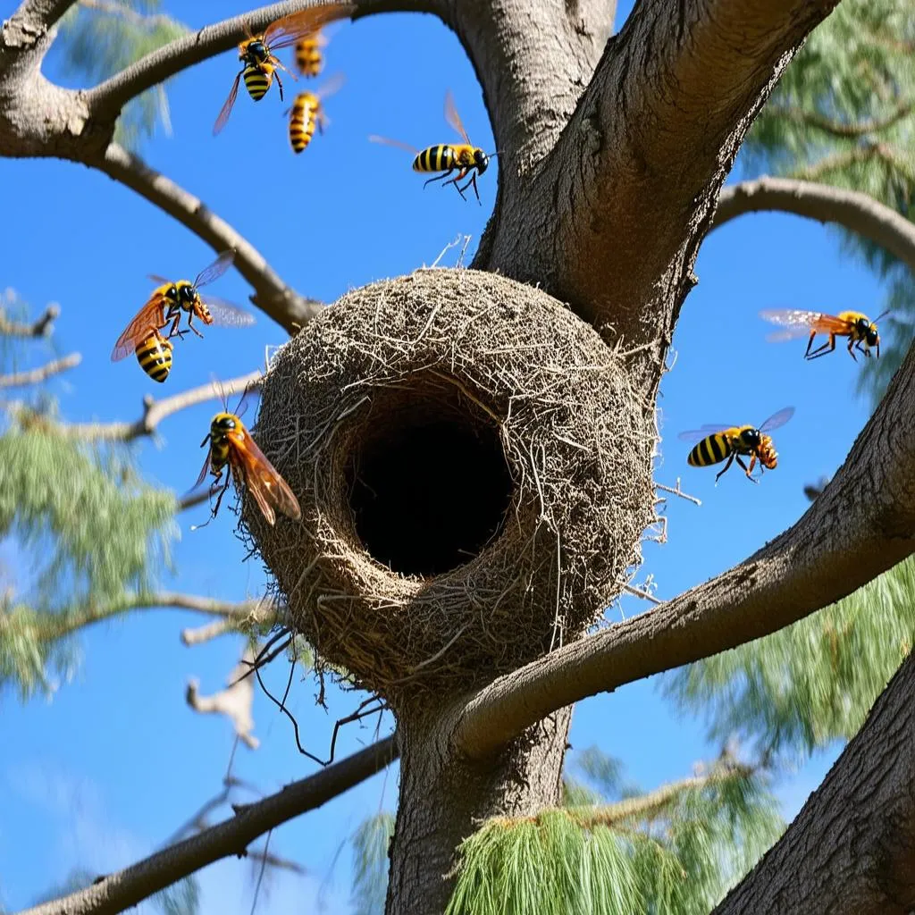 Yellow Jacket Nest in Tree