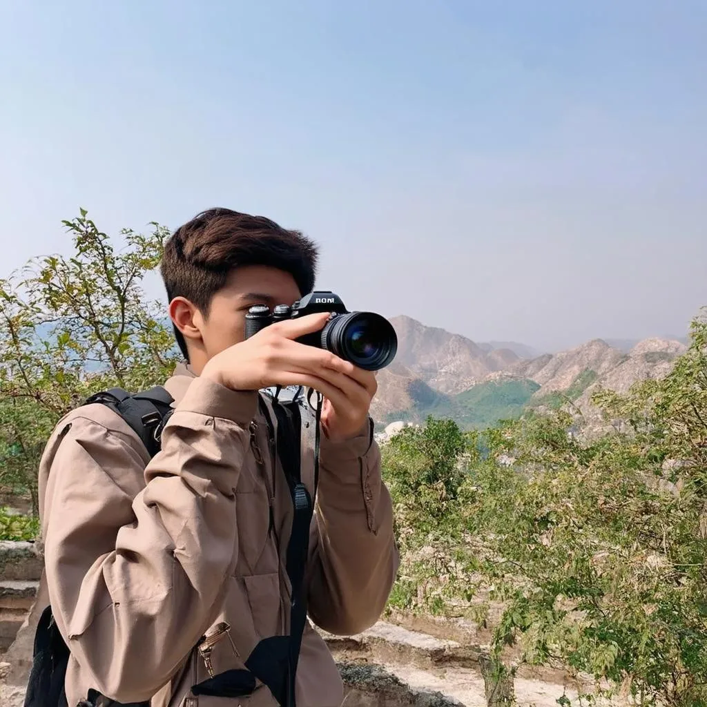 A young explorer taking pictures of the scenery