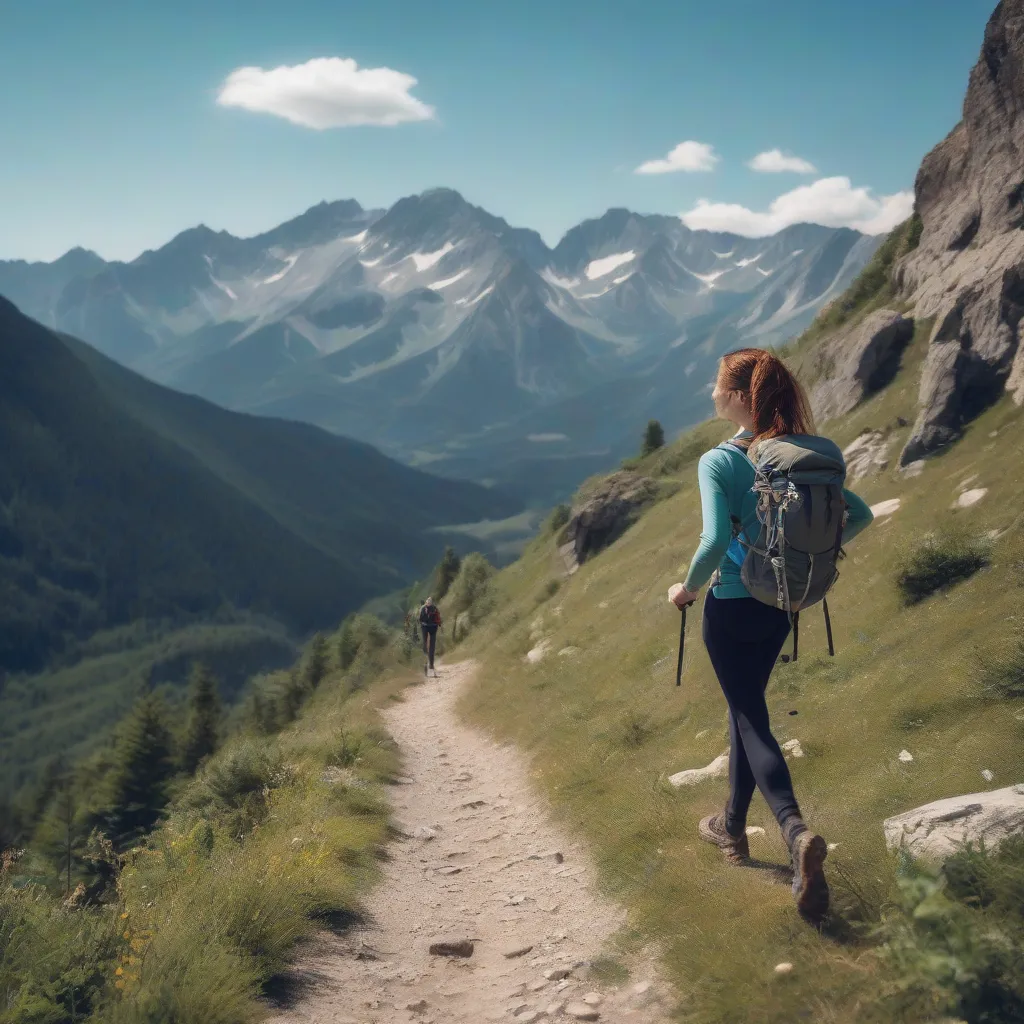 Young Woman Hiking in Mountains