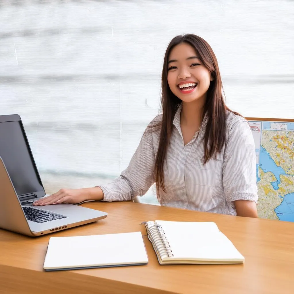 Young woman planning her solo trip