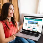 Woman browsing Amex travel portal