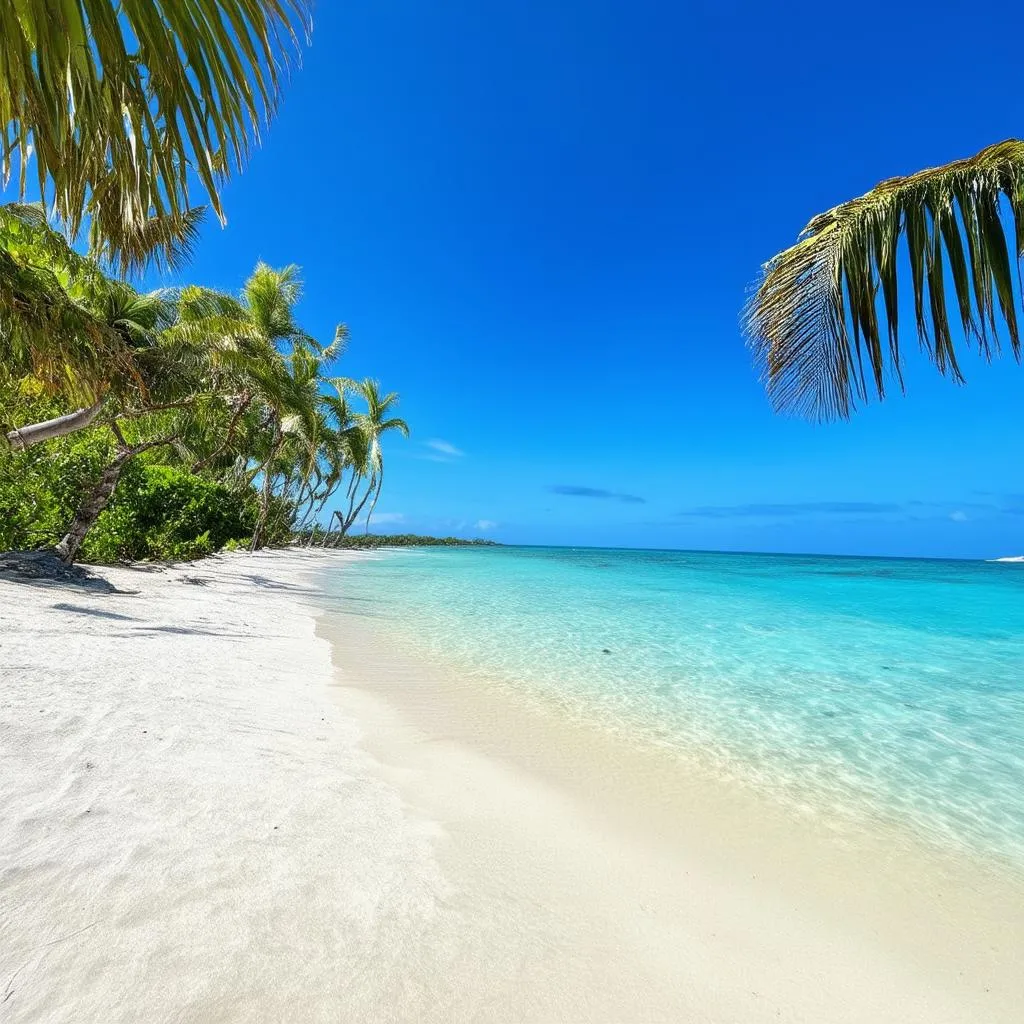 Turquoise waters and white sand beach in Antigua