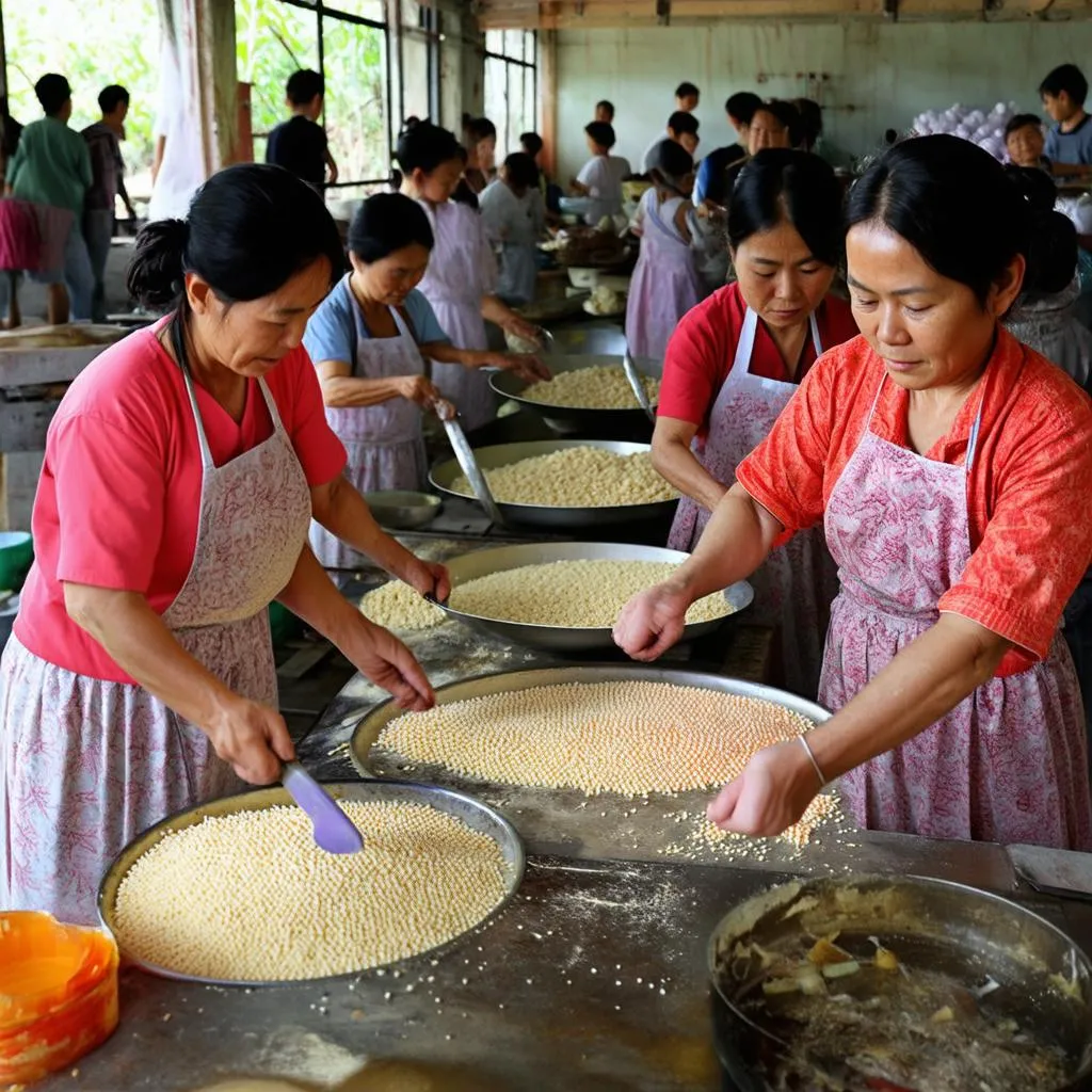 Coconut candy production in a Vietnamese village