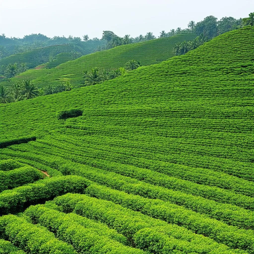 Scenic tea plantation in Deo Nuoc Ngot