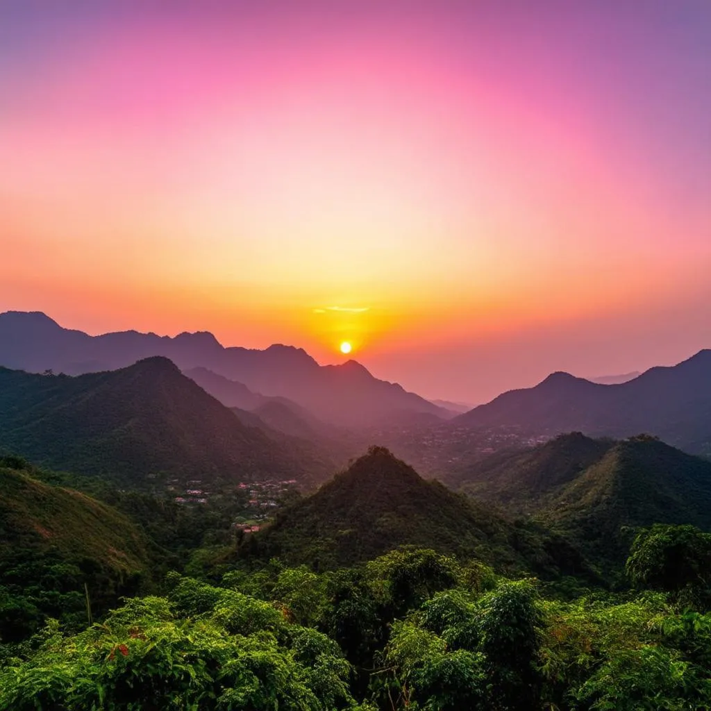 Sunset over mountains in Bo Cap Vang