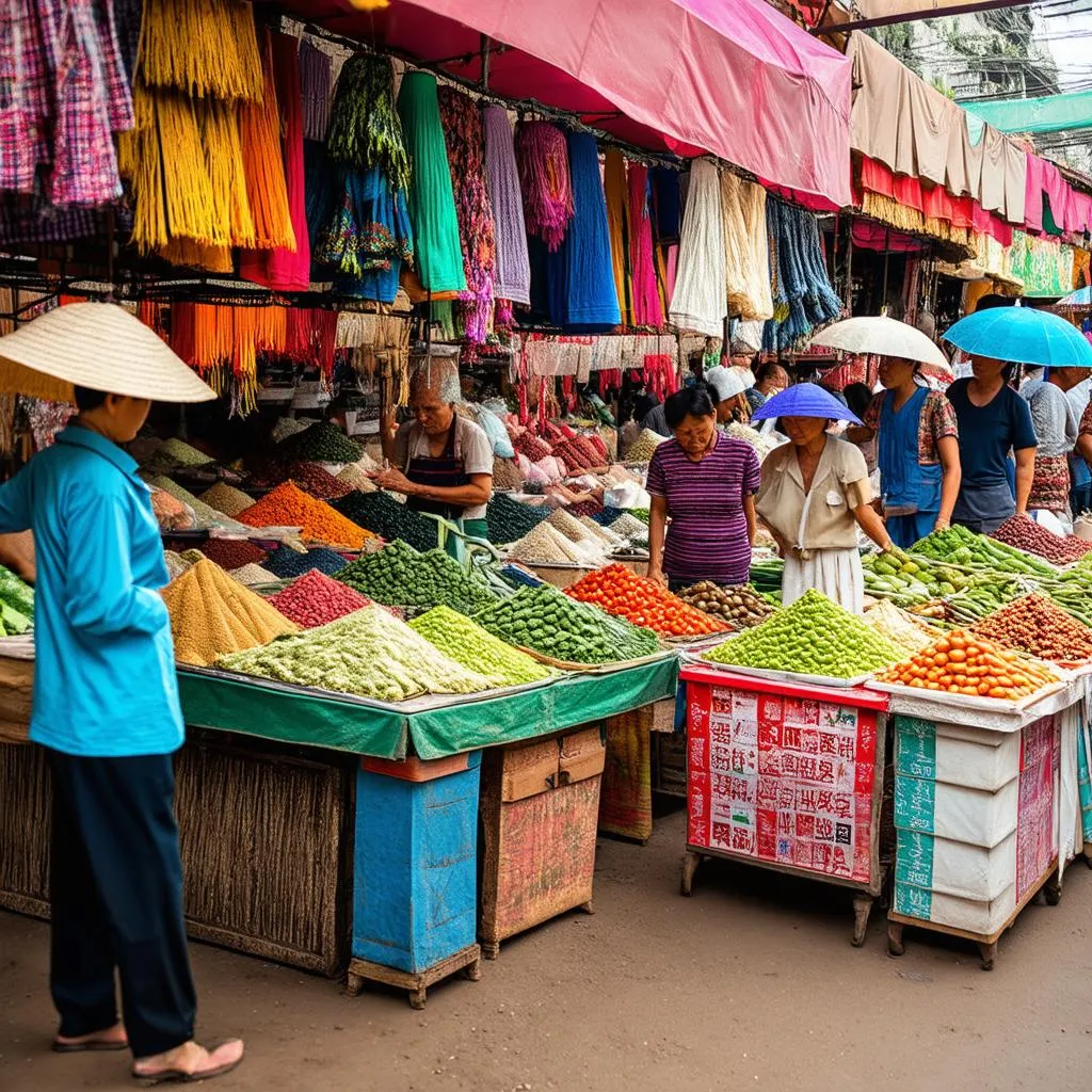 Bustling market in Buon Don