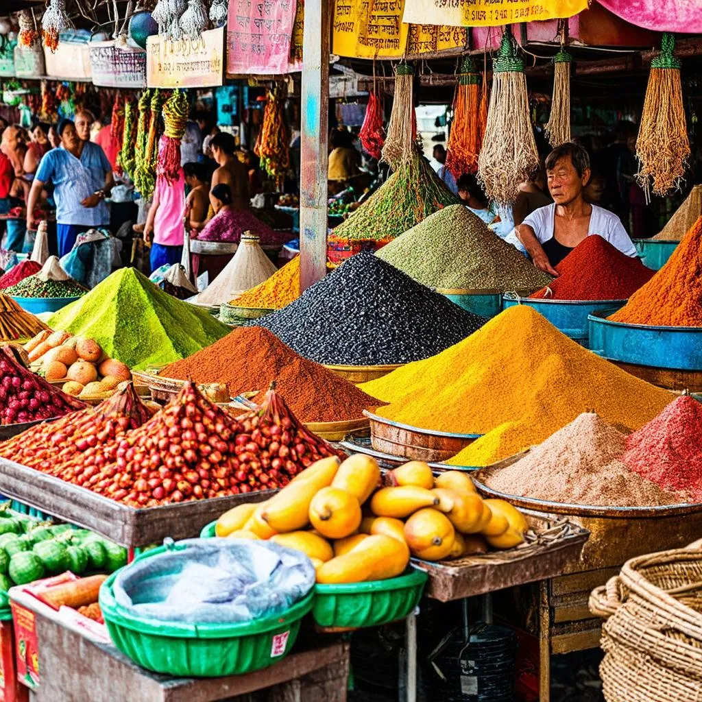 A bustling Cambodian market