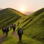 Pilgrims walking the Camino de Santiago