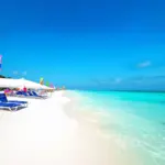 Cancun Beach with safety flags