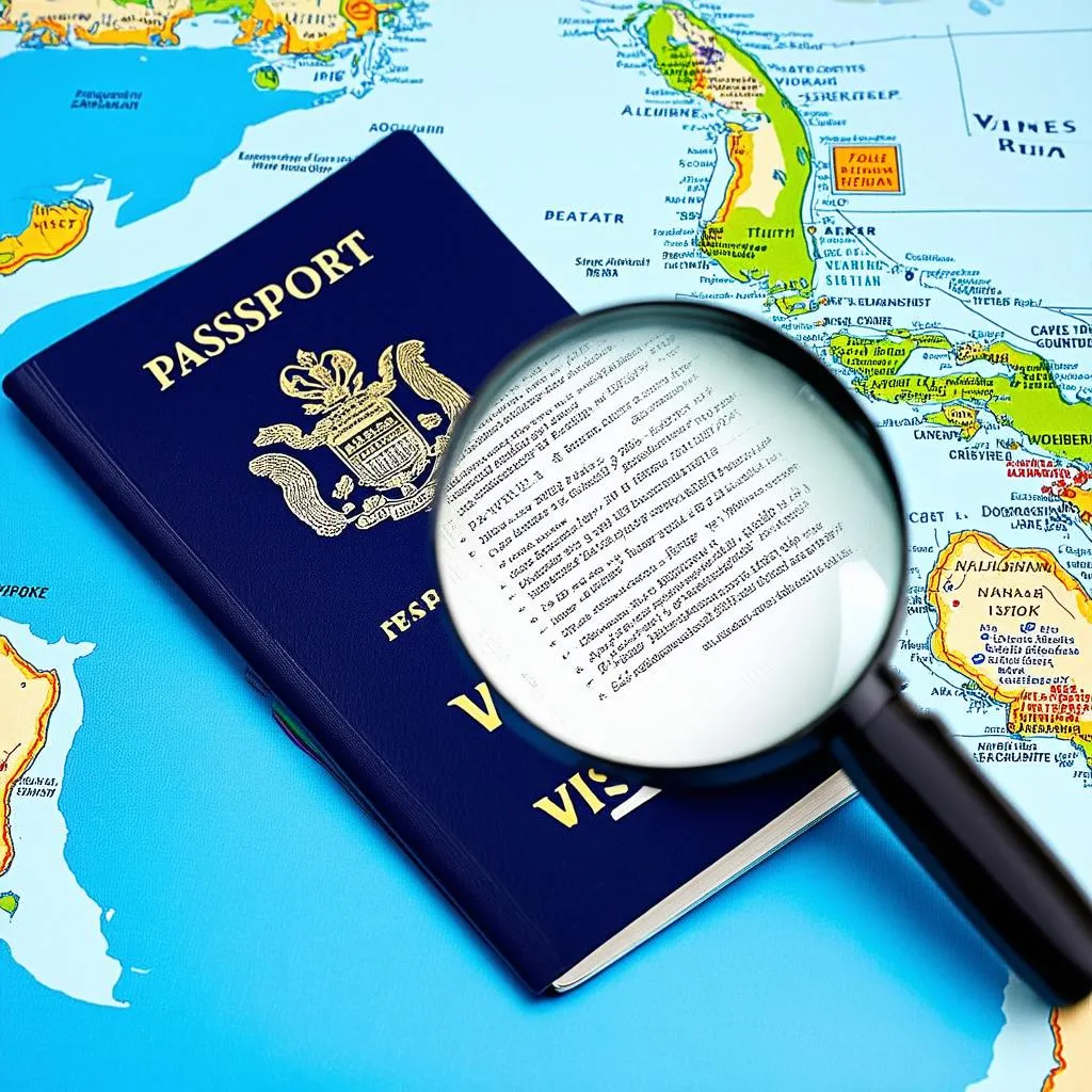 Caribbean passport and map